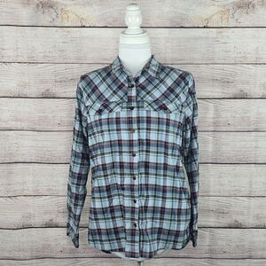 Women's L.L. Bean Scotch Plaid Flannel Relaxed Button Front Shirt Small Blue Red